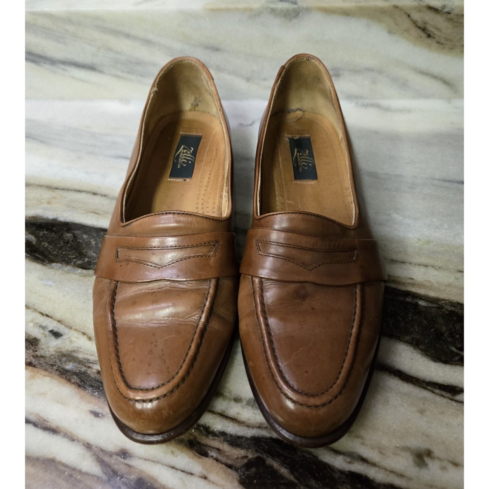 Zelli Savanah Men's Brown  Calf Leather Penny Loafers, Size 10M, Made‎ in Italy